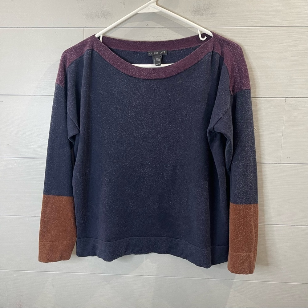 Eileen Fisher | Women’s Colorblock Tencel Lyocell Blend Sweater in Combo Size XS